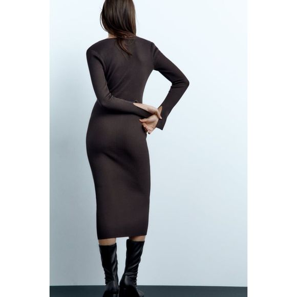 ZARA FITTED HOOK CLOSURE KNIT DRESS - Picture 6 of 10